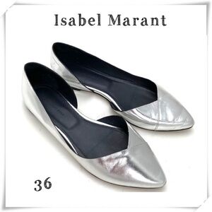 ISABEL Marant ÉTOILE Penn Metallic Silver Leather Point-toe Ballet Flats Size 6